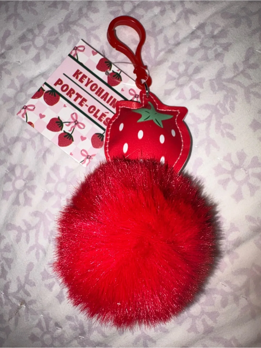 American Girl Red Strawberry Pom Keychain Clip